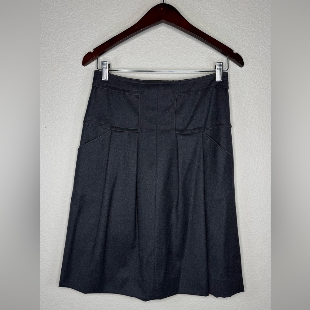 Oscar de la Renta Knife‑Pleated A‑Line Skirt Size 6 Charcoal Gray Wool Blend VTG
